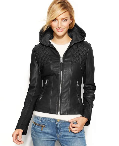 michael kors leather hooded jacket|Michael Kors coats outlet.